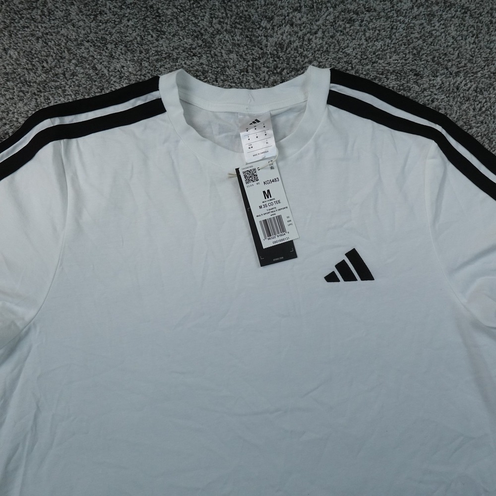 NEW Adidas Shirt Mens M White 3 Stripe Logo Short Sleeve Athletic Tee T-Shirt